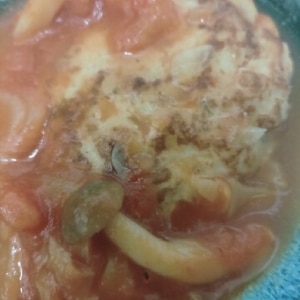 スープ仕立て！熱々トマト煮込みハンバーグ
